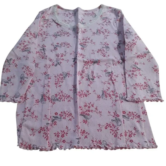 Laura Scott Womens Pajama Set Medium Pink Floral Print Cotton Blend Lace Trim - Picture 2 of 6